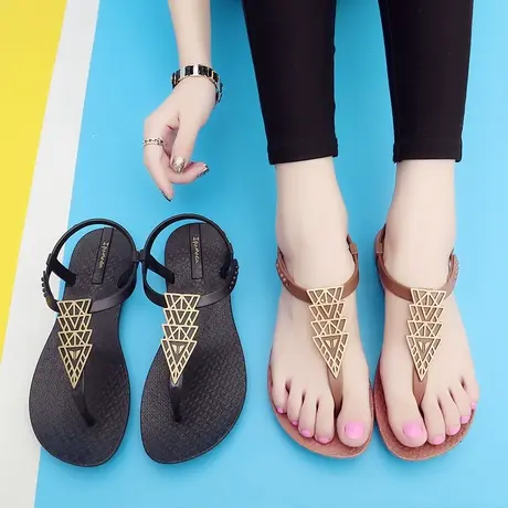 夏季韩版新款时尚百搭罗马凉鞋女平底夹脚凉拖外穿防滑学生沙滩鞋商品大图