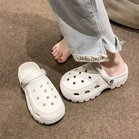 洞洞鞋女夏季新款踩屎感外穿凉鞋厚底高跟防滑两穿沙滩包头凉拖鞋商品大图