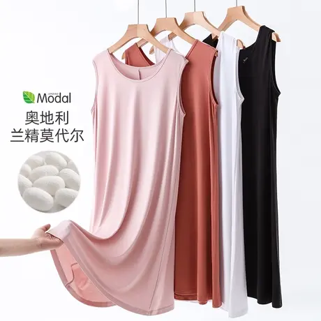 睡裙女春夏季新款莫代尔无袖连衣裙大码薄款桑蚕丝孕妇睡衣家居服商品大图