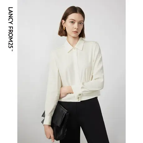 朗姿桑蚕丝法式polo领气质衬衫上衣女高级感白衬衣2024年春季新款图片