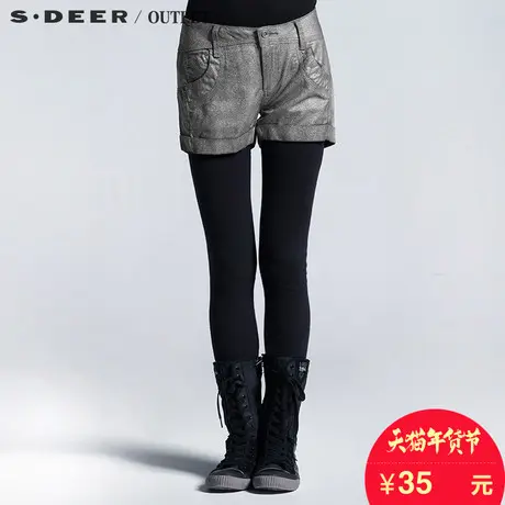 sdeer圣迪奥女装2017冬装时尚闪银卷边装饰休闲靴裤短裤S13480925商品大图