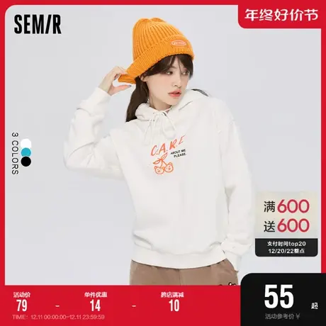森马卫衣女印花连帽叠穿复古2022冬季新款休闲慵懒抓绒打底衫百搭图片