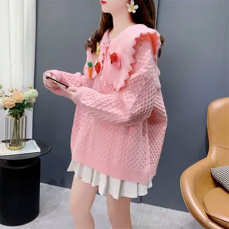 温柔风甜美娃娃领毛衣女秋冬2023年新款宽松慵懒风加厚针织衫上衣商品大图