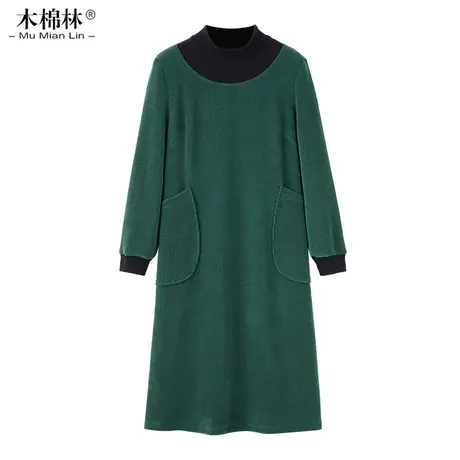 大码女装春秋新款减龄宽松遮肉过膝裙打底显瘦中长款时尚连衣裙潮图片