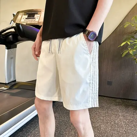 夏季潮牌短裤五分裤裤子宽松直筒休闲潮流薄款运动侧面条纹中裤商品大图