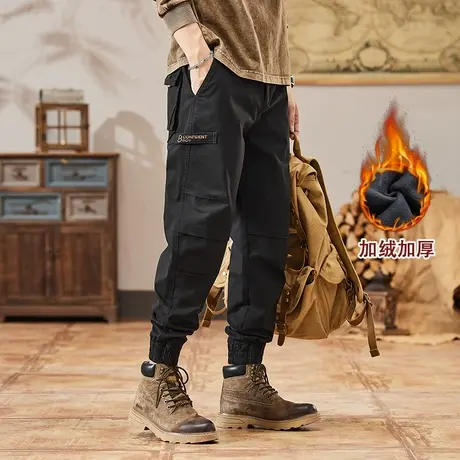 加绒小脚休闲锥型束脚裤春秋新款修型工装裤男士潮流工装裤休闲男图片