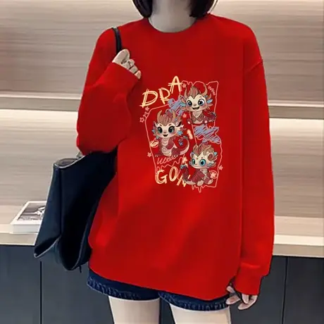 2024新款圆领套头秋冬卫衣女oversize加绒加厚爆款韩系慵懒风外套商品大图