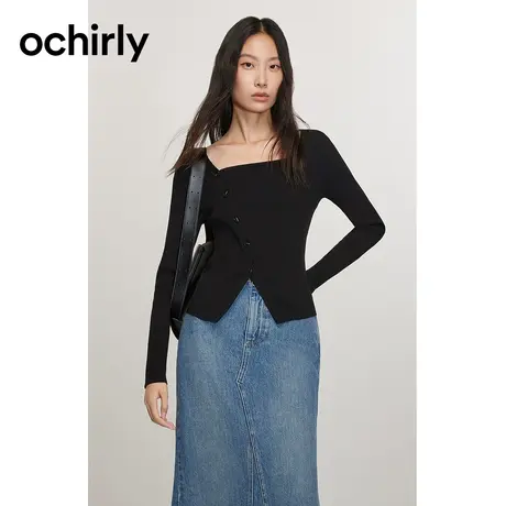 【新降】桑蚕丝氧气衫 欧时力坑条针织衫24早春凉爽透气不对称图片