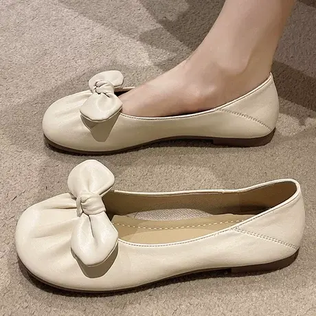 法式晚风单鞋软底2024年春季薄款复古蝴蝶结浅口瓢鞋温柔风豆豆鞋商品大图
