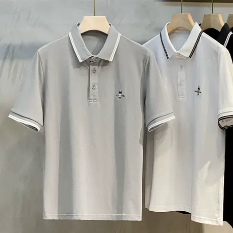 简约英伦刺绣帅气翻领高端Polo衫男潮流潮牌冰丝夏季t恤男士短袖商品大图