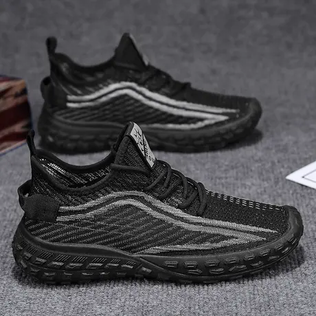 男鞋春秋2024新款男士休闲运动跑步软底防滑工地工作黑色劳保潮鞋商品大图