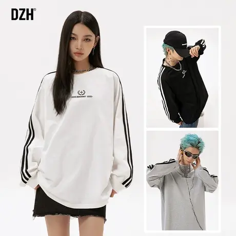 男生圆领长袖t恤男女同款春季2024新款情侣卫衣美式复古打底上衣商品大图