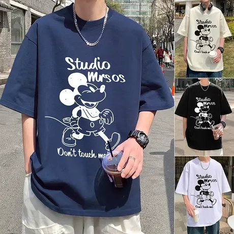 潮牌短袖t恤男纯棉oversize米奇潮流港风情侣上衣服ins夏季半截袖商品大图