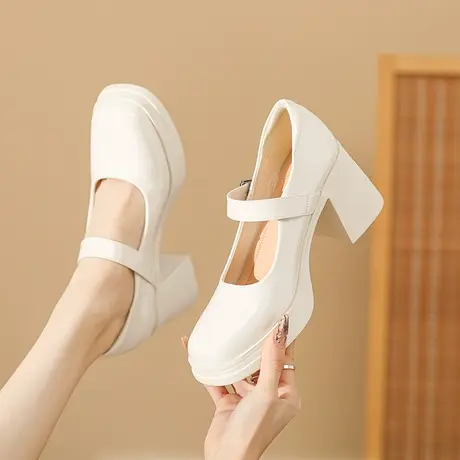 法式玛丽珍女鞋2024新款春季复古一字带小皮鞋粗跟方头小香风单鞋图片