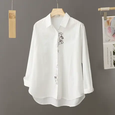 纯棉白衬衫女士上衣长袖宽松2024春季新款寸衫小个子内搭休闲衬衣图片