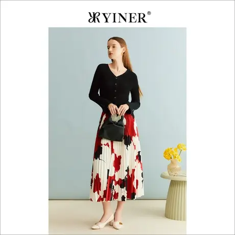 YINER音儿女装冬季法式优雅羊毛V领金属闪丝针织衫法式上衣商品大图