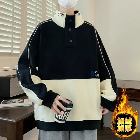 冬季加绒高领卫衣12岁男孩初高中学生13加厚打底衫15大童保暖上衣商品大图