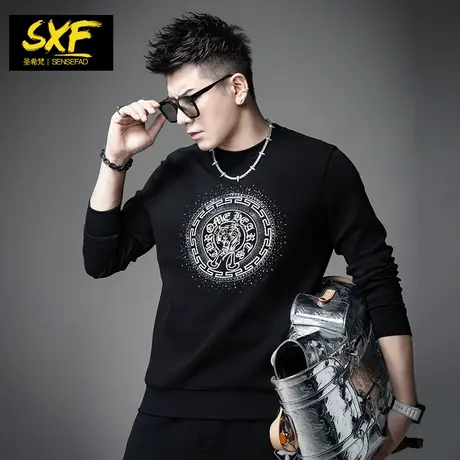 SXF圣希梵圆领卫衣男 潮牌烫钻衣服2023秋冬新款男装帅气男士上衣图片