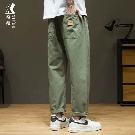 希越新款冰感提花条休闲裤男2024春季潮牌百搭宽松大码男士直筒裤商品大图