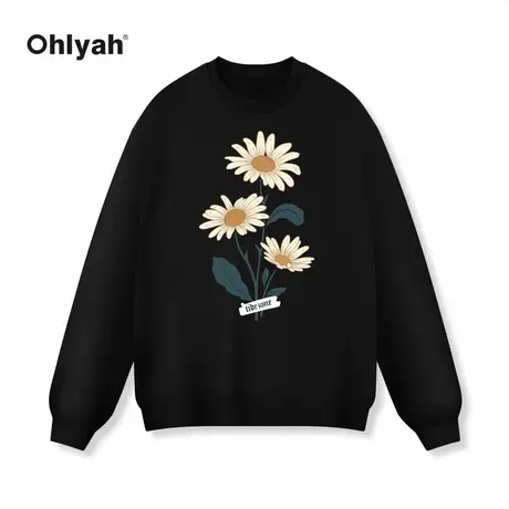 Ohlyah大码韩版卫衣男青少年小雏菊印花圆领纯棉秋冬上衣团建定制图片