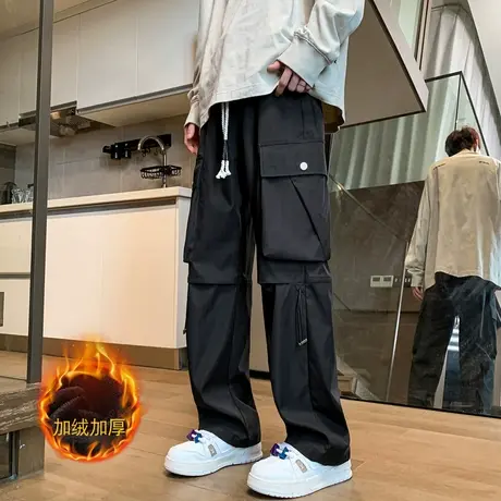 工装冲锋裤男士美式机能风潮牌秋冬新款加绒宽松青少年休闲长裤子商品大图