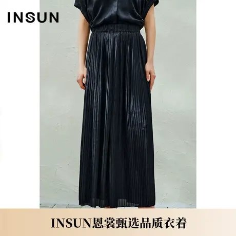 INSUN恩裳夏季微弹冰丝飘逸裙裤褶皱阔腿裤图片