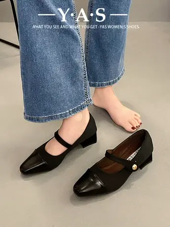 法式气质低跟玛丽珍鞋女2024年春季新款配裙子方头一字带单鞋潮商品大图