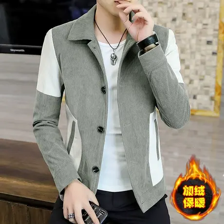 2022新款灯芯绒外套男士加绒加厚上衣秋冬季韩版潮流休闲夹克男装商品大图