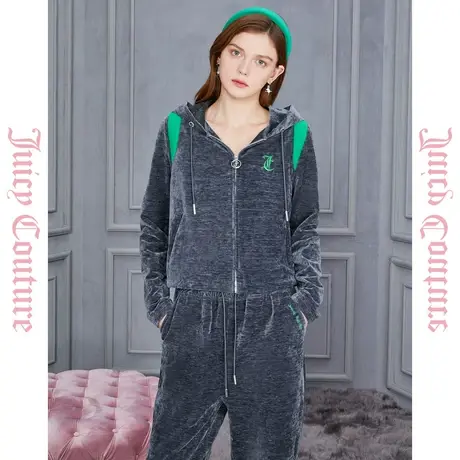 Juicy Couture橘滋女装新款俏皮精灵撞色丝绒连帽女式外套图片