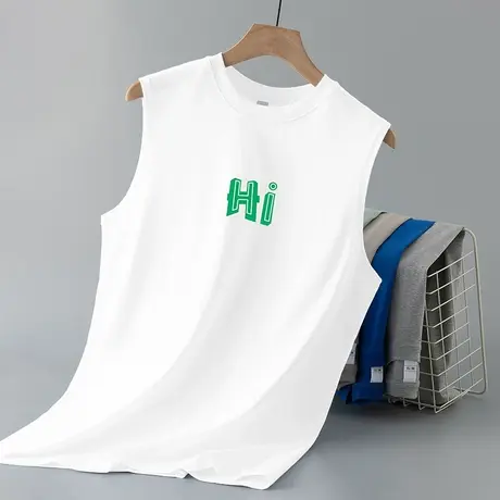 重磅纯棉背心男健身跨栏夏季运动坎肩液氨长绒棉篮球白色无袖t恤商品大图