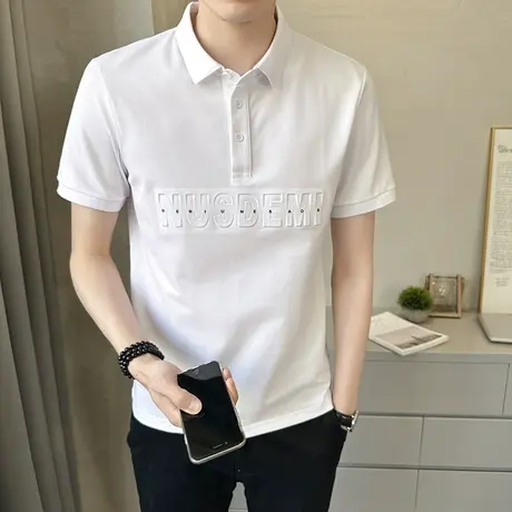 3D字母白色POLO衫男短袖夏季高级感翻领t恤2023新款痞帅休闲半袖商品大图