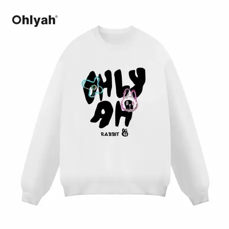 Ohlyah白色圆领字母卫衣外套女2023秋季新款宽松慵懒休闲套头上衣商品大图
