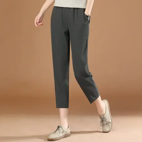 韩潮袭人松紧腰直筒七分休闲裤女2023夏季新款百搭显瘦西装裤薄款图片