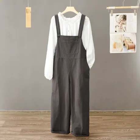 2023春秋季韩系阔腿背带裤女宽松休闲长裤直筒裤子小众减龄连体裤图片