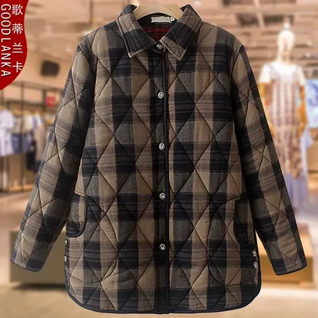 中老年女士格子棉袄妈妈冬季保暖棉衣加肥加大码棉服女外套200斤图片