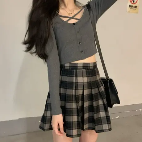 设计感交叉黑色打底衫秋冬2023新款甜辣妹气质修身长袖T恤上衣女商品大图