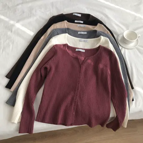 时髦好搭纯色打底针织衫女短款修身显瘦2023春季新款内搭小衫上衣图片