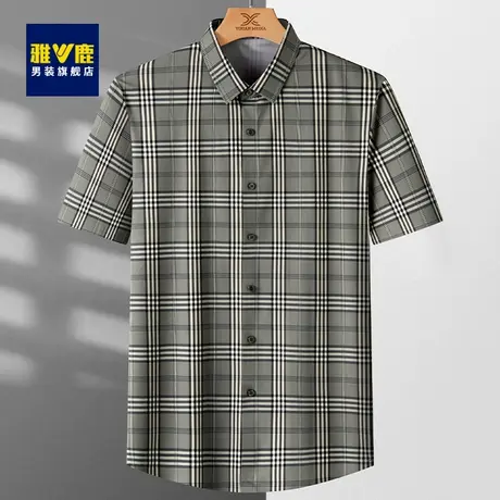 雅鹿短袖衬衫男2023年夏季薄款商务休闲中年爸爸夏装格子工装衬衣商品大图