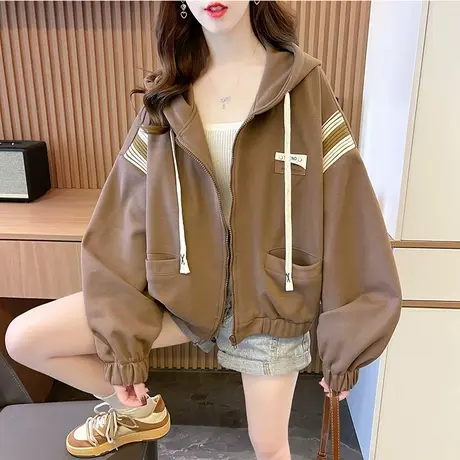 小个子短款卫衣女春秋季韩版宽松大码薄款设计感小众高腰开衫外套图片