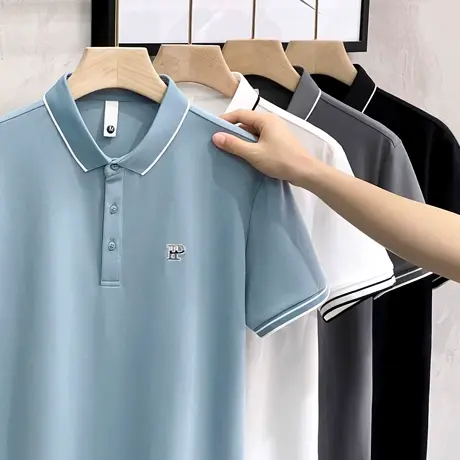 男士冰丝短袖翻领polo衫 夏季新款商务休闲半袖珠地棉夏装青年t恤商品大图
