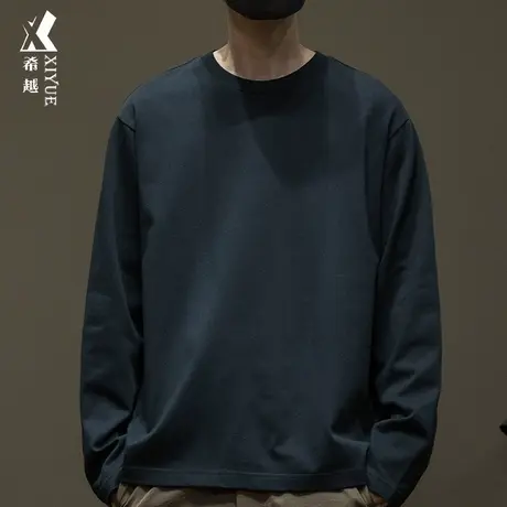 希越300g重磅精梳棉长袖t恤男士2023秋冬新款内搭打底衫宽松大码商品大图