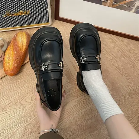 永希乐福鞋女夏季2023年新款厚底高级感单鞋一脚蹬法式复古小皮鞋商品大图