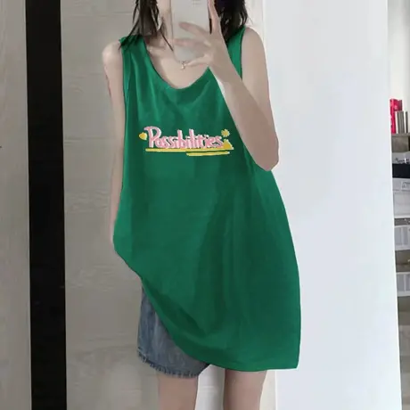 美式纯棉吊带运动坎肩背心无袖t恤女夏季外穿篮球服宽松挂脖上衣商品大图