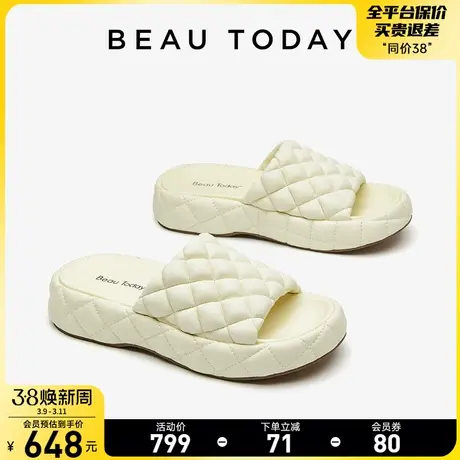 BeauToday厚底凉鞋女夏季新款BT法式小凉拖鞋外穿夏季女真皮凉拖图片