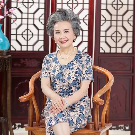 中老年棉绸睡衣女夏季妈妈奶奶装短袖开衫休闲老人绵绸家居服套装图片