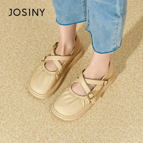 Josiny/卓诗尼交叉褶皱平底单鞋2023秋季新款时尚休闲玛丽珍女鞋商品大图