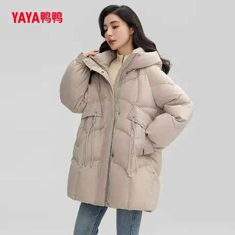 鸭鸭羽绒服女款2023年秋冬新品中长款连帽时尚休闲保暖外套C图片