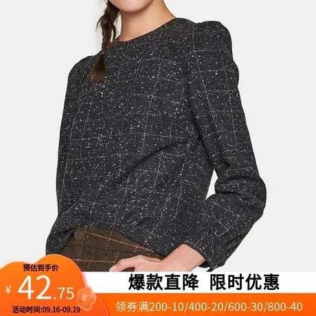 艾格2023春季女装时尚修身格子圆领休闲衫Y716商品大图