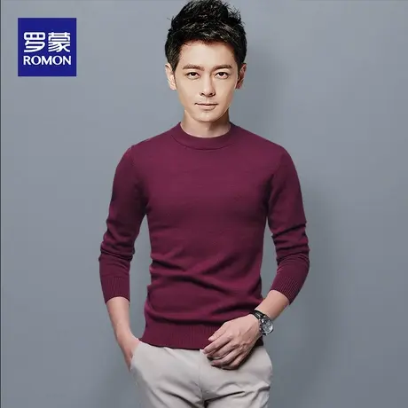 罗蒙男士纯色半高领针织衫2023秋冬新款时尚毛衫休闲百搭毛线衣男图片