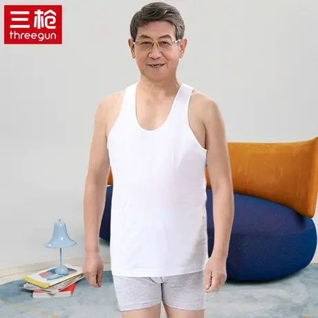 三枪老头衫爸爸纯棉男士内穿宽松汗布工字打底中老年老人父亲背心图片